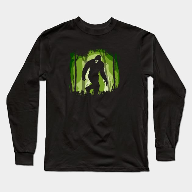 Sasquatch in The Forest Long Sleeve T-Shirt by nickbeta